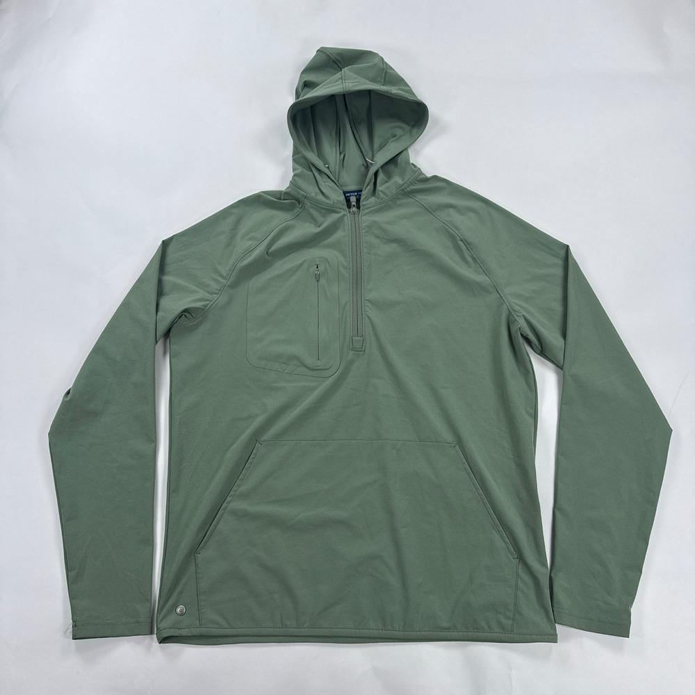 Peter Millar Mens Hoodie M Green Crown Crafted Flex Adapt Half Zip Golf Pullover